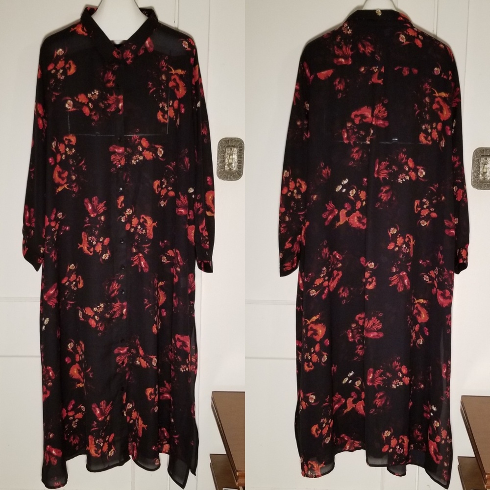 Floral Print Maxi Shirt with Side Splits SZ 28/30